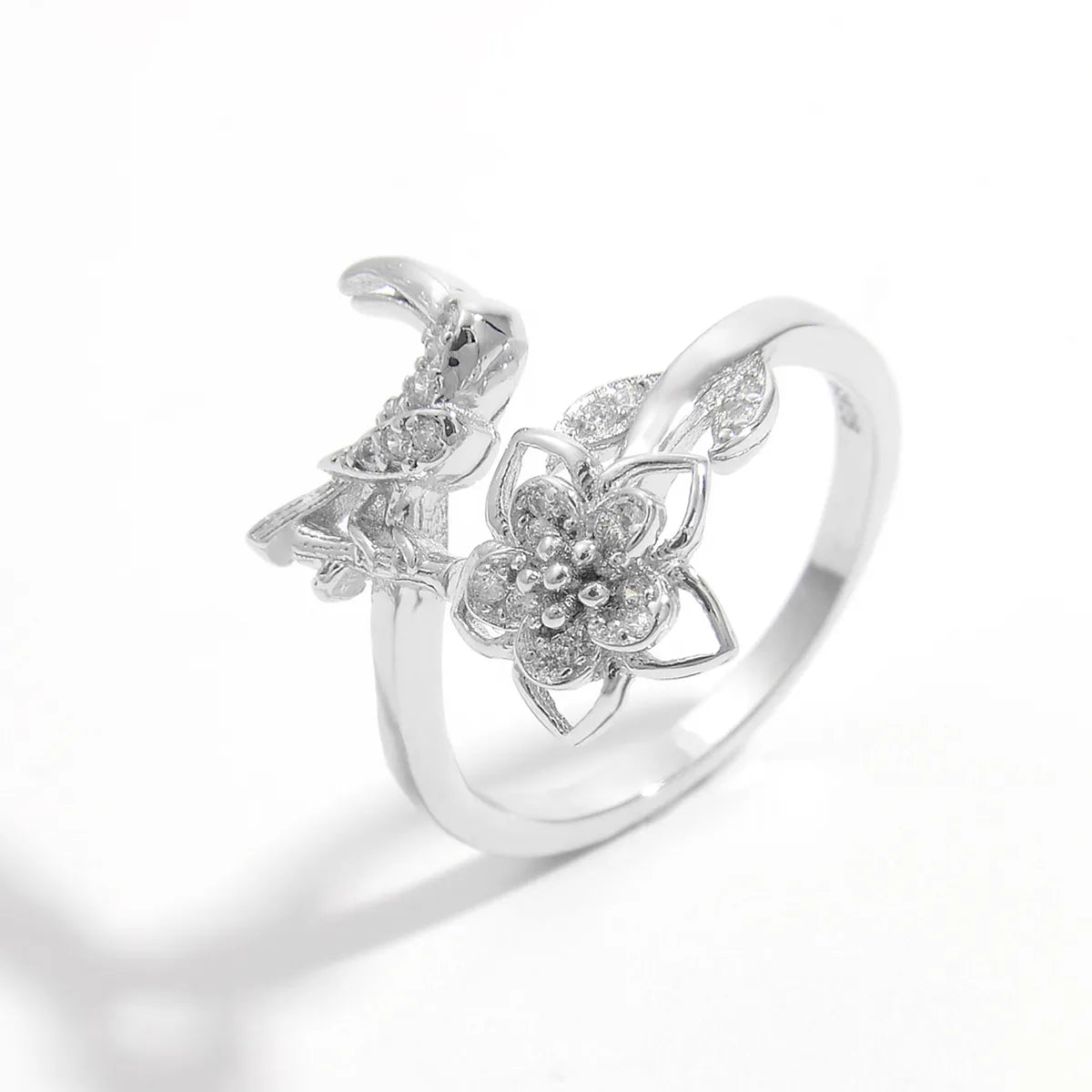 Sterling Silver White Gold Plated Plating Inlay Heart Shape Flower Zircon Rings