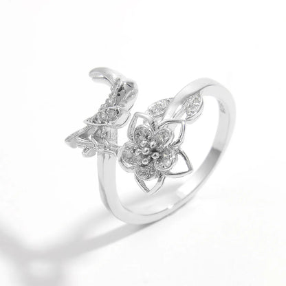 Sterling Silver White Gold Plated Plating Inlay Heart Shape Flower Zircon Rings