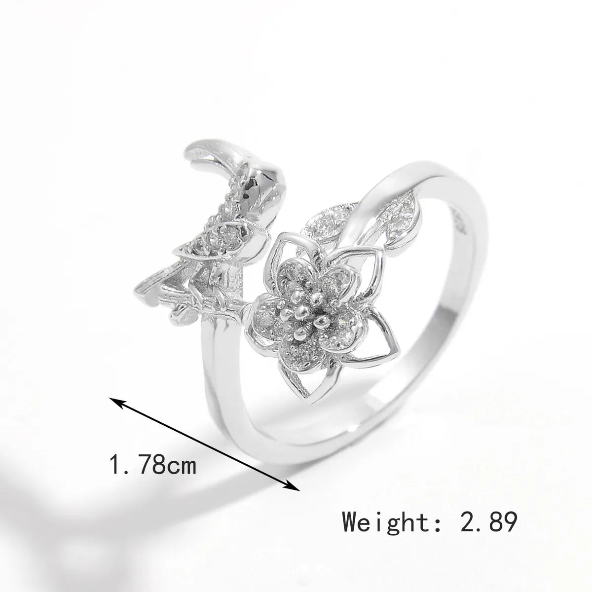 Sterling Silver White Gold Plated Plating Inlay Heart Shape Flower Zircon Rings