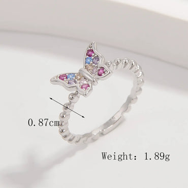 Sterling Silver White Gold Plated Princess Sweet Inlay Beetles Dragonfly Butterfly Zircon Rings