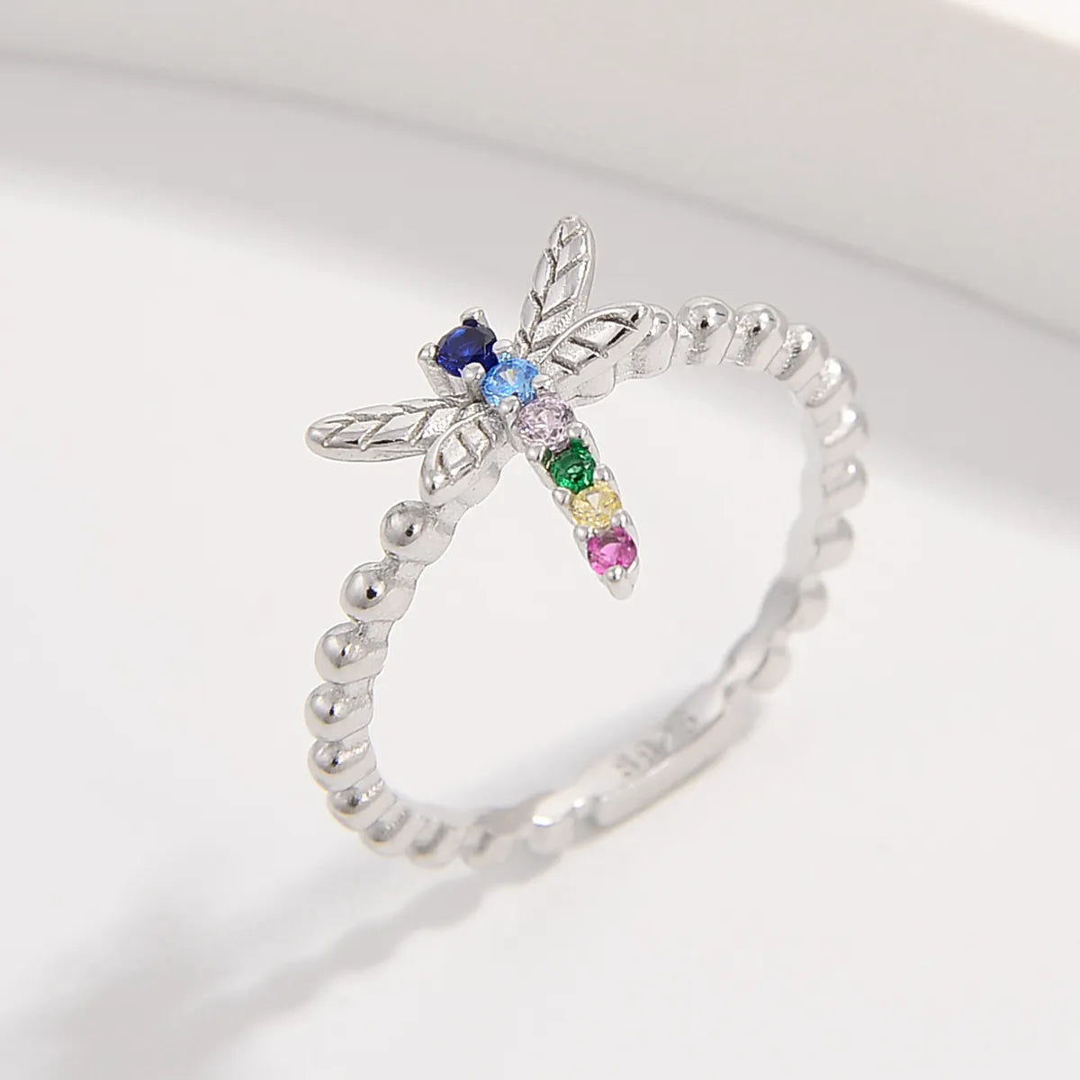 Sterling Silver White Gold Plated Princess Sweet Inlay Beetles Dragonfly Butterfly Zircon Rings