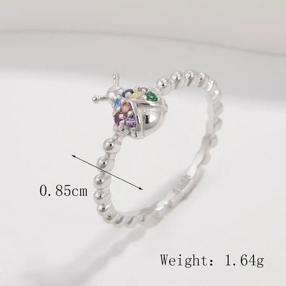 Sterling Silver White Gold Plated Princess Sweet Inlay Beetles Dragonfly Butterfly Zircon Rings