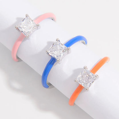 Sterling Silver White Gold Plated Romantic Classic Style Shiny Plating Inlay Rectangle Zircon Rings