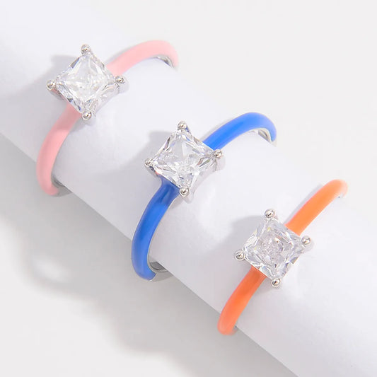 Sterling Silver White Gold Plated Romantic Classic Style Shiny Plating Inlay Rectangle Zircon Rings