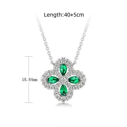 Sterling Silver White Gold Plated Silver Plated Elegant Retro Inlay Four Leaf Clover Lab-Grown Gemstone Zircon Pendant Necklace