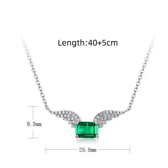 Sterling Silver White Gold Plated Silver Plated Elegant Retro Inlay Wings Lab-Grown Gemstone Zircon Pendant Necklace