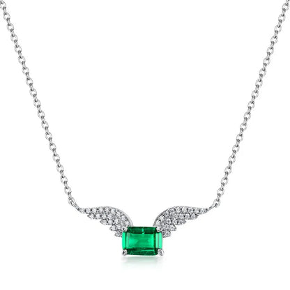 Sterling Silver White Gold Plated Silver Plated Elegant Retro Inlay Wings Lab-Grown Gemstone Zircon Pendant Necklace