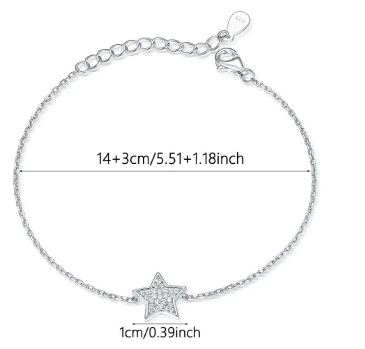 Sterling Silver White Gold Plated Simple Style Pentagram Star Inlay Zircon Bracelets