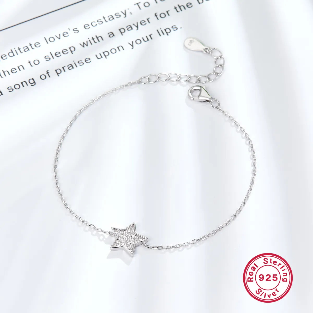 Sterling Silver White Gold Plated Simple Style Pentagram Star Inlay Zircon Bracelets