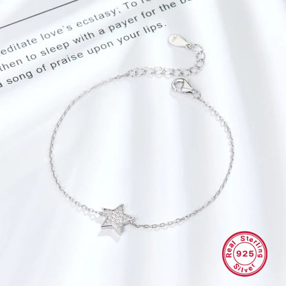 Sterling Silver White Gold Plated Simple Style Pentagram Star Inlay Zircon Bracelets