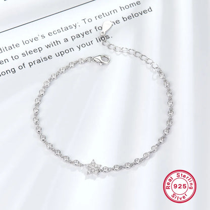 Sterling Silver White Gold Plated Simple Style Pentagram Star Inlay Zircon Bracelets