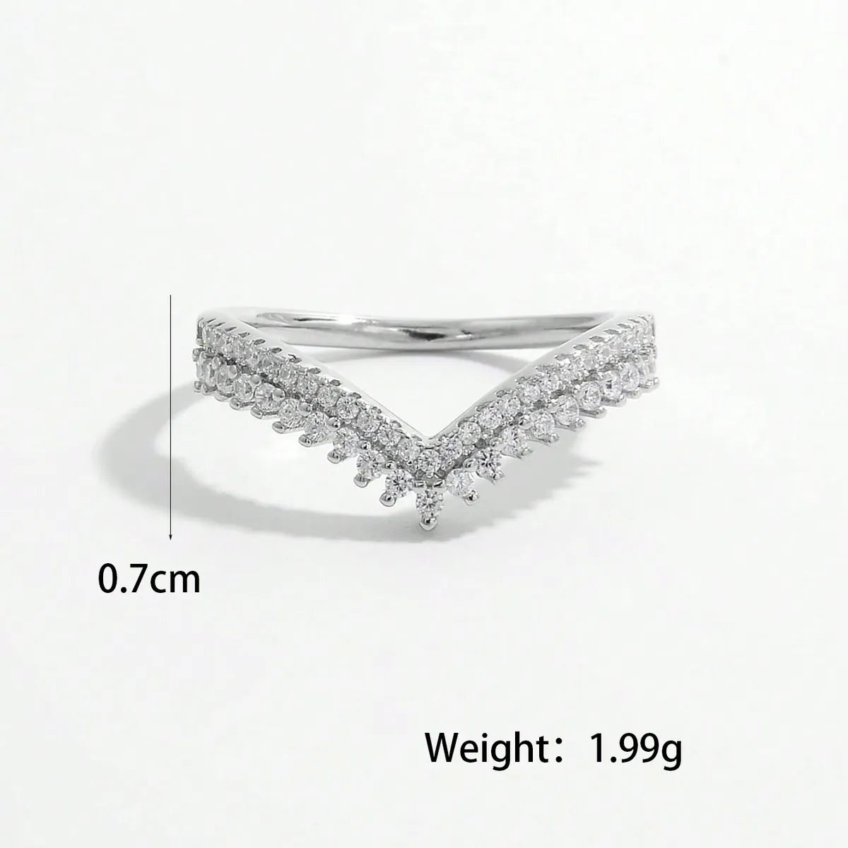 Sterling Silver White Gold Plated Simple Style Shiny Inlay V Shape Zircon Rings