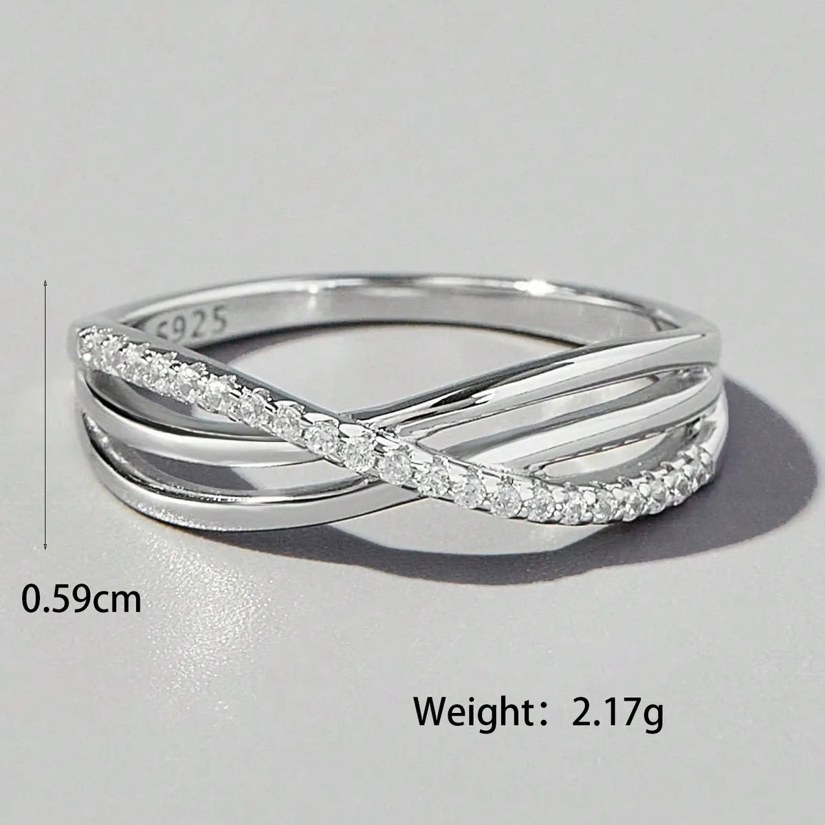 Sterling Silver White Gold Plated Simple Style Shiny Plating Inlay Cross Zircon Rings