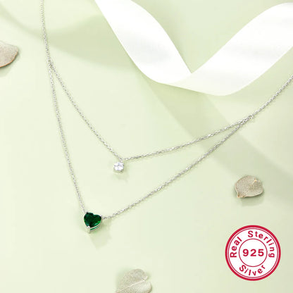 Sterling Silver White Gold Plated Vacation Simple Style Heart Shape Artificial Gemstones Double Layer Necklaces