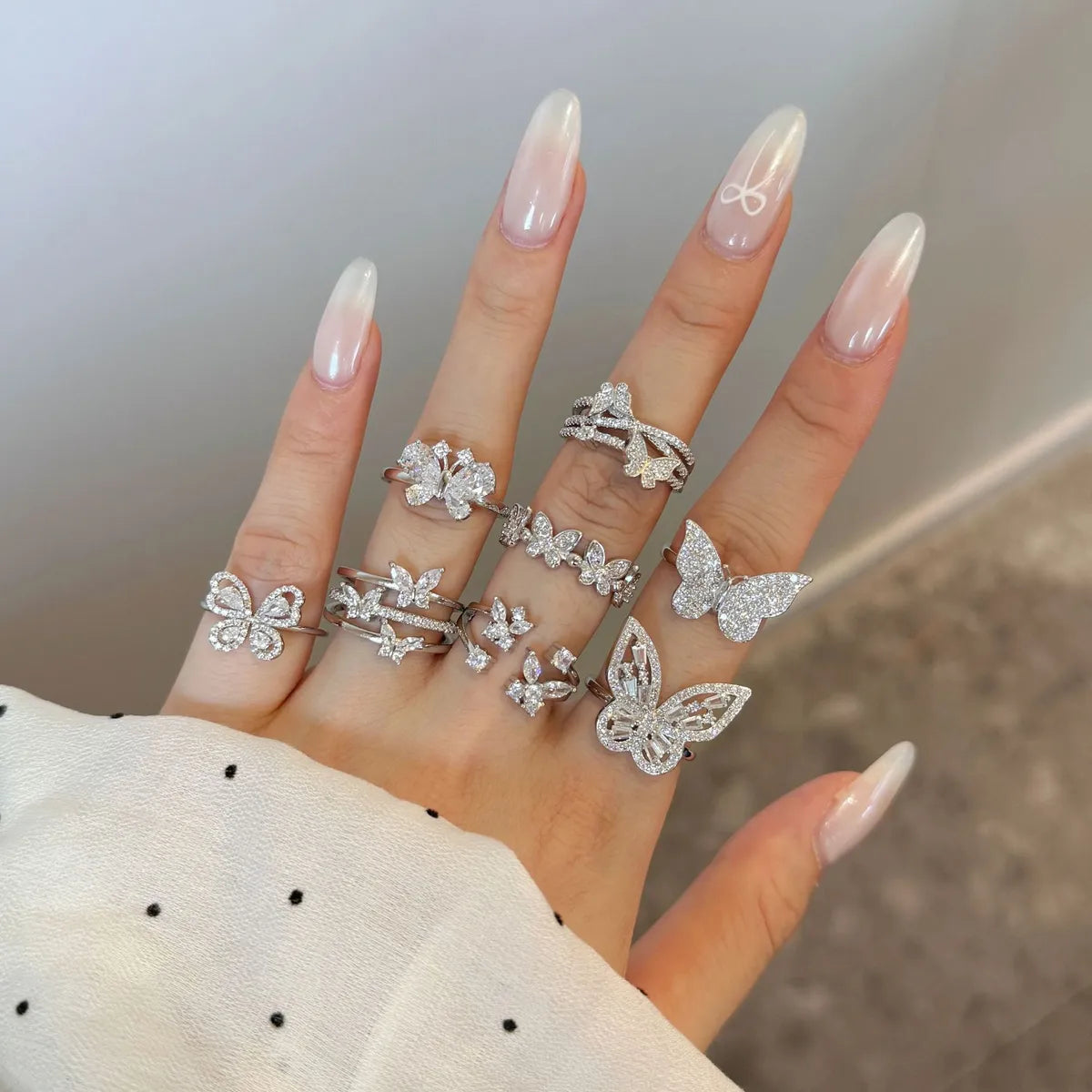 Sterling Silver Zircon Butterfly Open Rings Rings