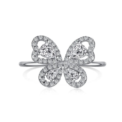 Sterling Silver Zircon Butterfly Open Rings Rings