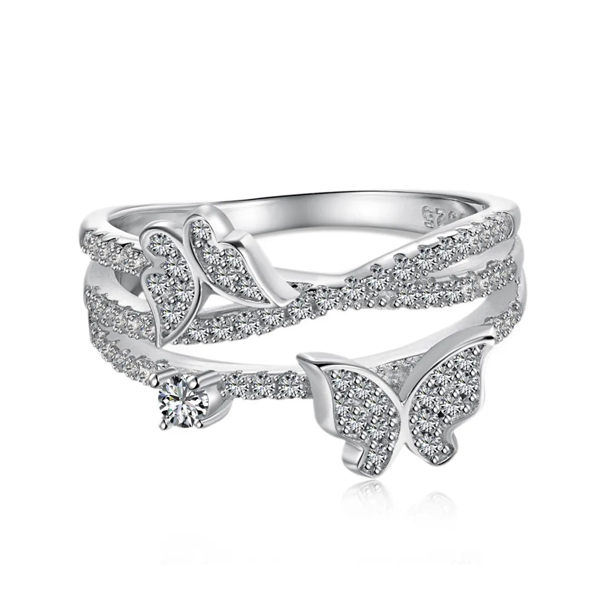 Sterling Silver Zircon Butterfly Open Rings Rings