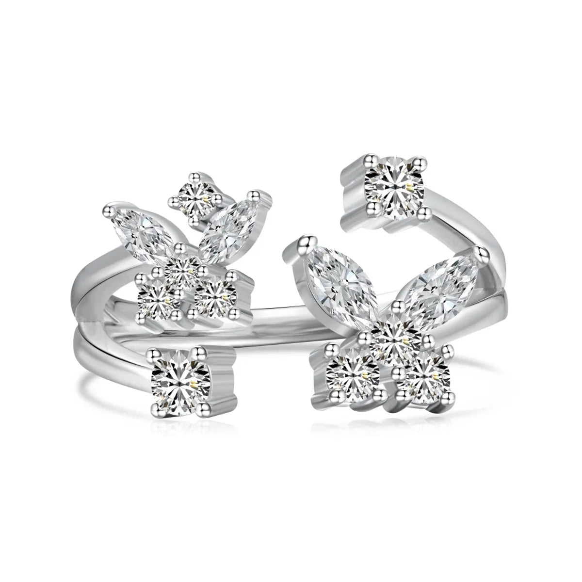 Sterling Silver Zircon Butterfly Open Rings Rings