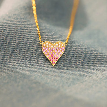 Sterling Silver Zircon Cable Chain Inlay Heart Shape Necklace