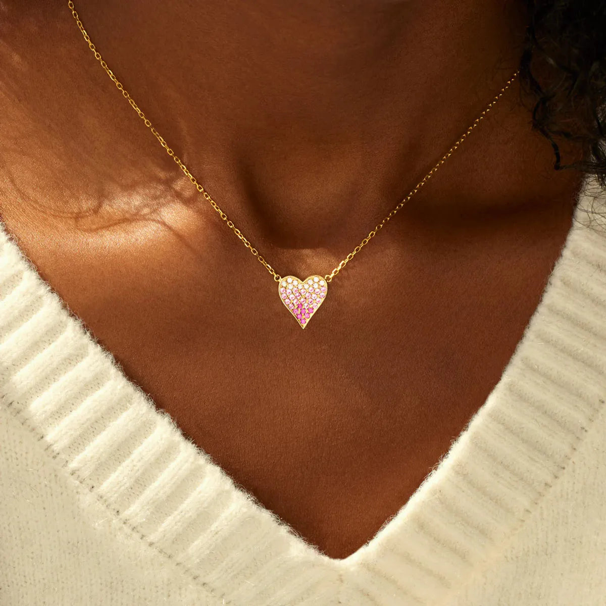 Sterling Silver Zircon Cable Chain Inlay Heart Shape Necklace