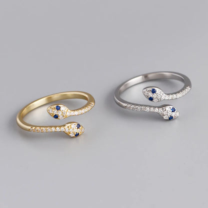 Sterling Silver Zircon Snake Open Rings