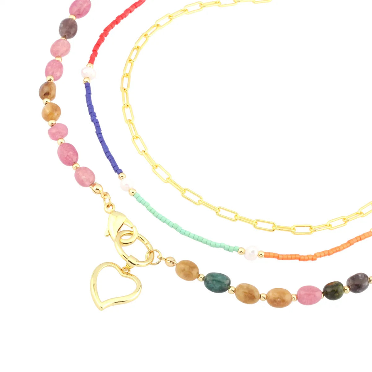 Stone Copper 18K Gold Plated IG Style Vacation Streetwear Heart Shape Beaded Layered Necklaces Necklace