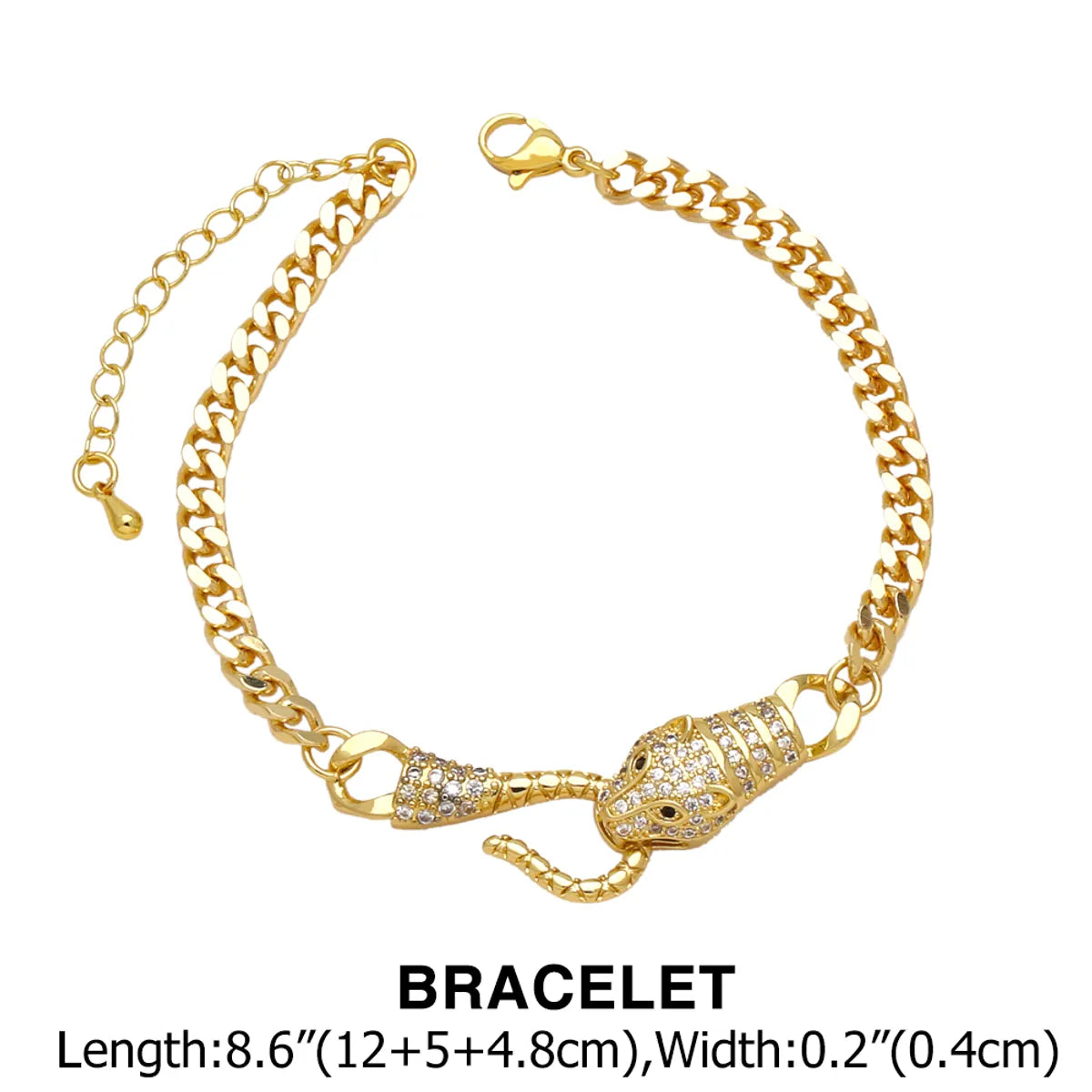 Streetwear Animal Copper Plating Inlay Zircon 18k Gold Plated Bracelets Necklace