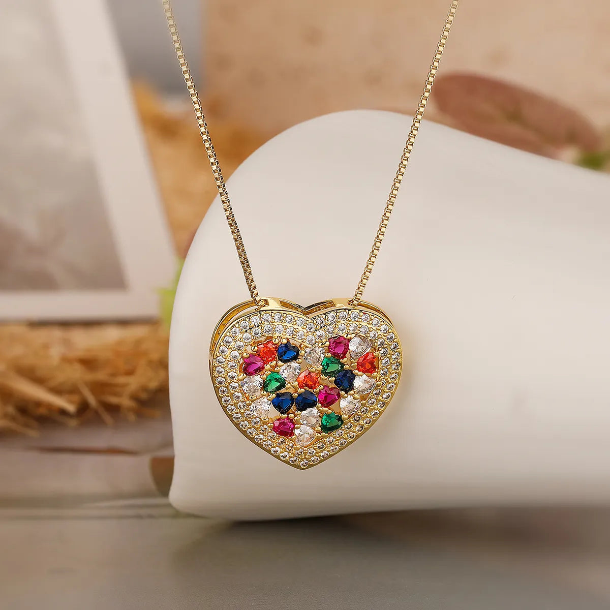 Streetwear Animal Heart Shape Copper Plating Inlay Zircon 18k Gold Plated Pendant Necklace