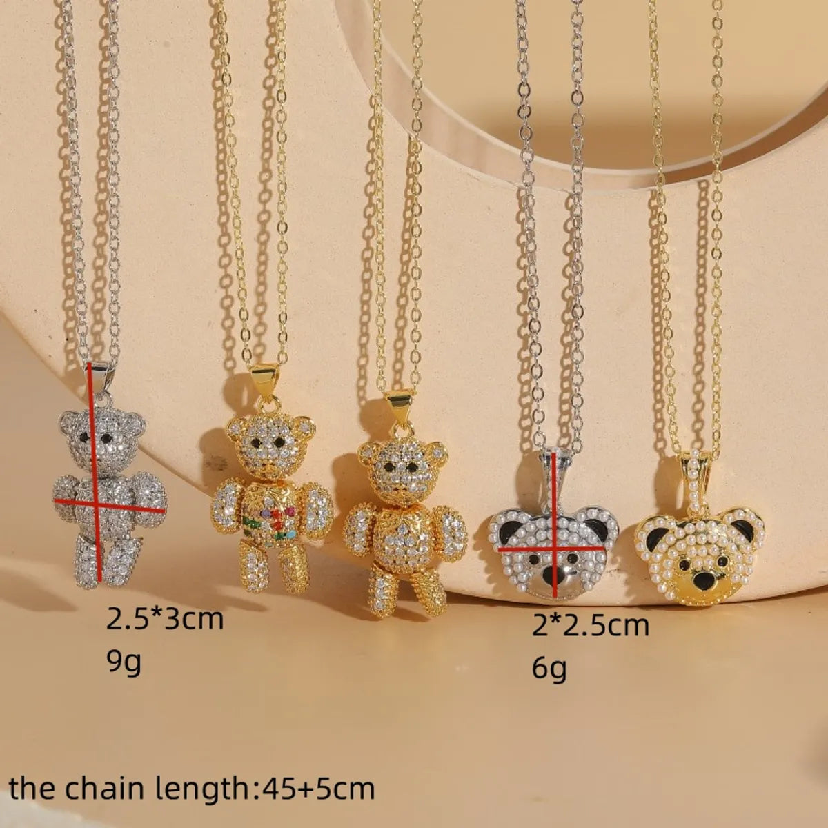 Streetwear Bear Copper 14k Gold Plated Zircon Necklace In Bulk