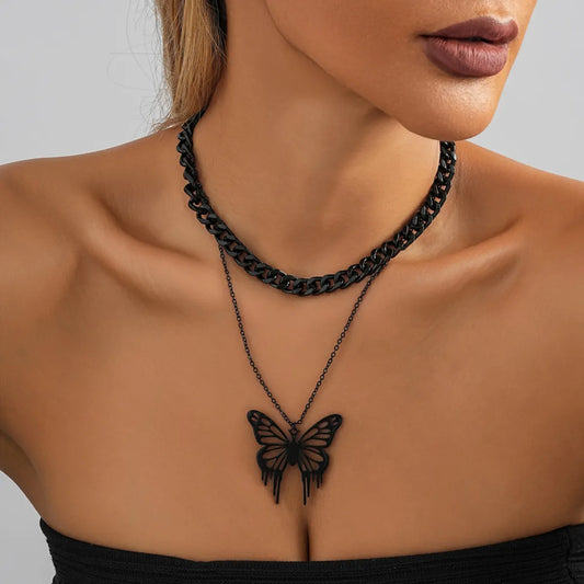 Streetwear Butterfly Stainless Steel Layered Necklaces In Bulk