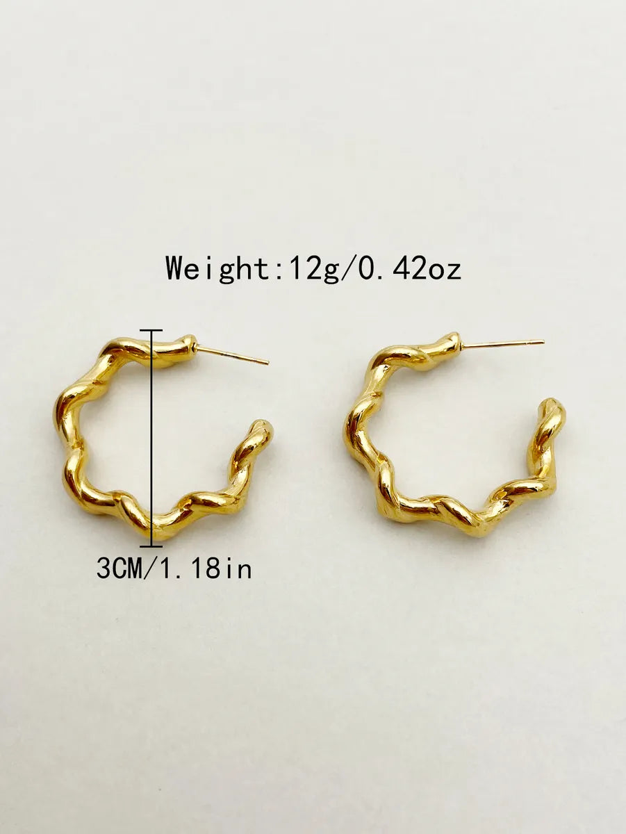 1 Pair Streetwear C Shape Waves Polishing Plating Stainless Steel Metal Gold Plated Ear Studs