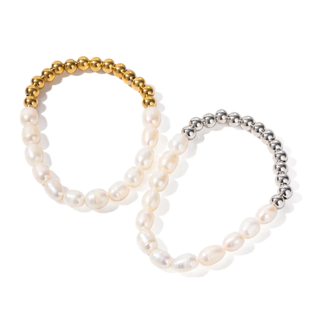 Streetwear Color Block Stainless Steel Freshwater Pearl Beaded Plating Bracelets