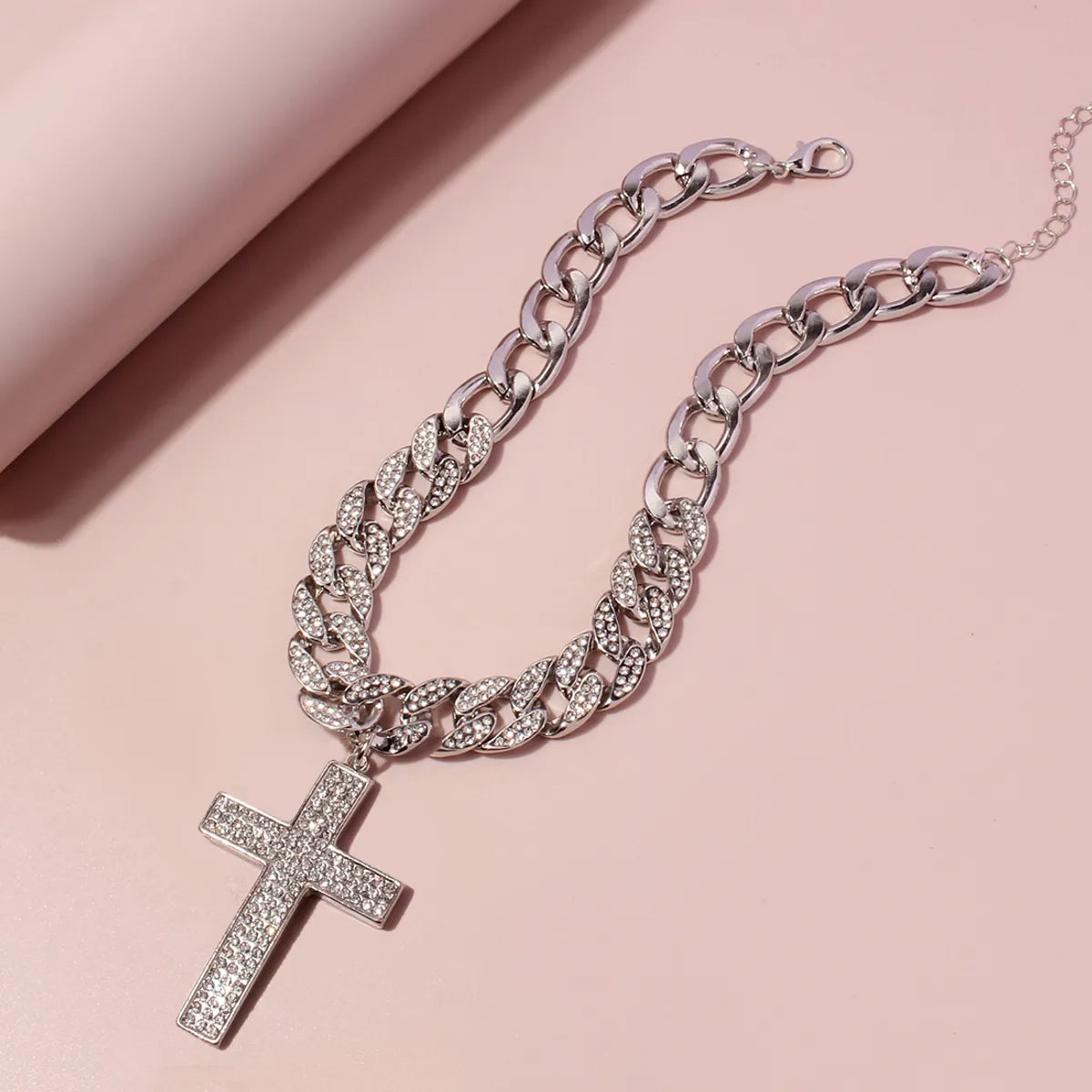 Streetwear Cross Alloy Inlay Rhinestones Women's Pendant Necklace