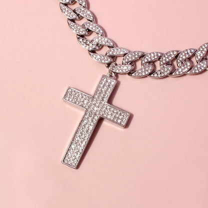 Streetwear Cross Alloy Inlay Rhinestones Women's Pendant Necklace