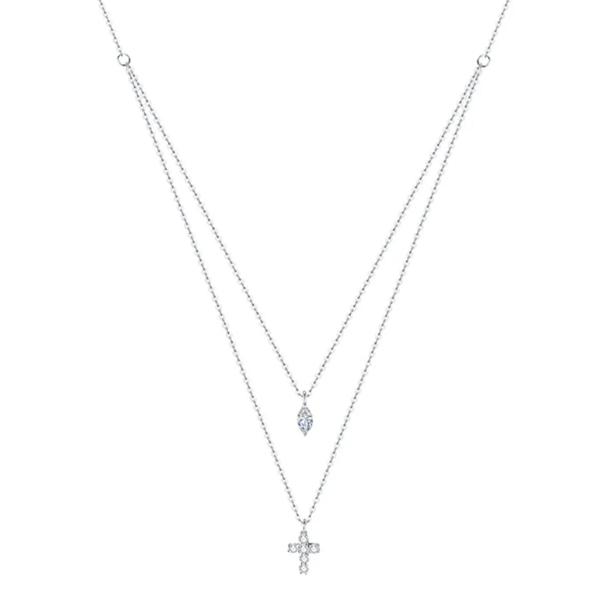 Streetwear Cross Copper Inlay Zircon Double Layer Necklaces