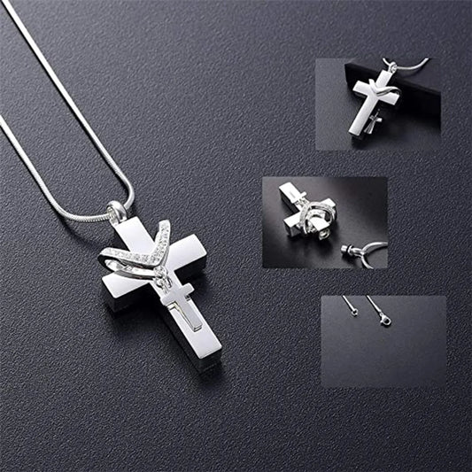 Streetwear Cross Heart Shape Titanium Steel Polishing Inlay Artificial Diamond Pendant Necklace