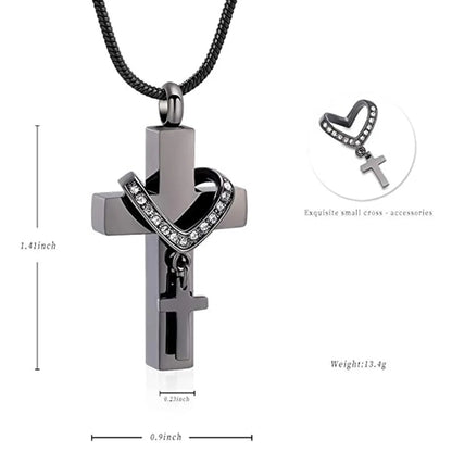 Streetwear Cross Heart Shape Titanium Steel Polishing Inlay Artificial Diamond Pendant Necklace