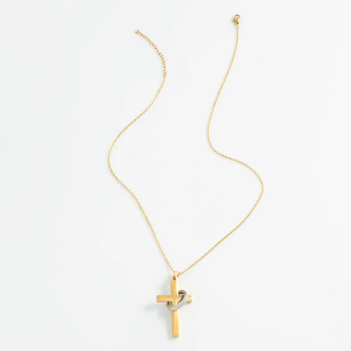 Streetwear Cross Stainless Steel Plating 18k Gold Plated Pendant Necklace