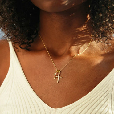 Streetwear Cross Sterling Silver Plating Inlay Zircon Pendant Necklace