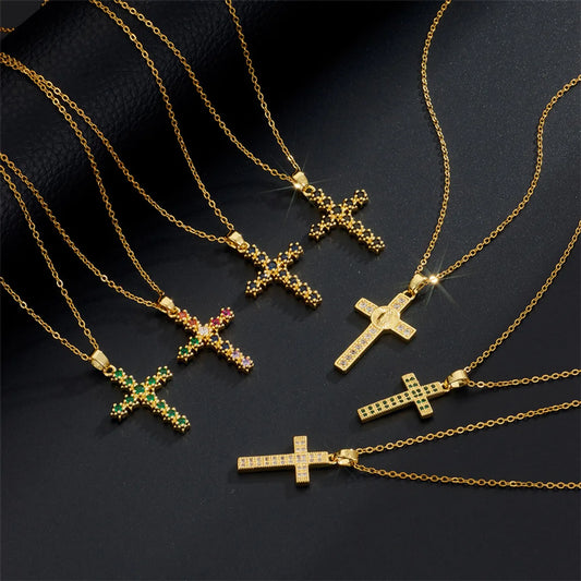 Streetwear Cross Titanium Steel Copper Plating Inlay Zircon Pendant Necklace