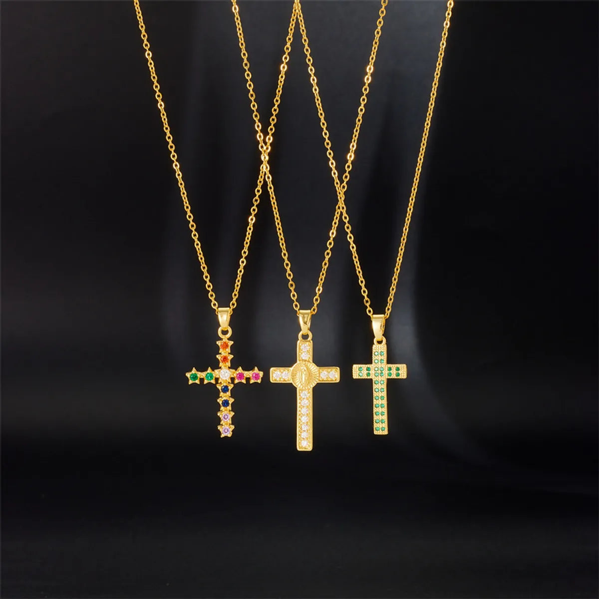 Streetwear Cross Titanium Steel Copper Plating Inlay Zircon Pendant Necklace