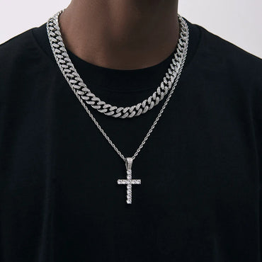 Streetwear Cross Titanium Steel Inlay Zircon Men'S Pendant Necklace