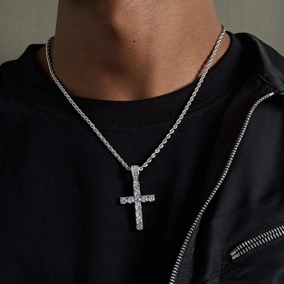 Streetwear Cross Titanium Steel Inlay Zircon Men'S Pendant Necklace