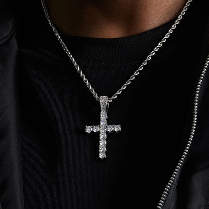 Streetwear Cross Titanium Steel Inlay Zircon Men'S Pendant Necklace