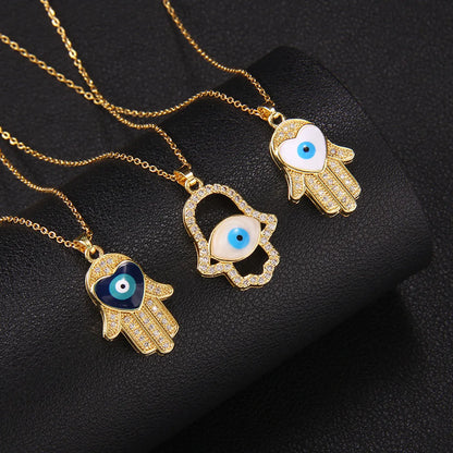 Streetwear Devil's Eye Hand Of Fatima Titanium Steel Copper Zircon Pendant Necklace In Bulk