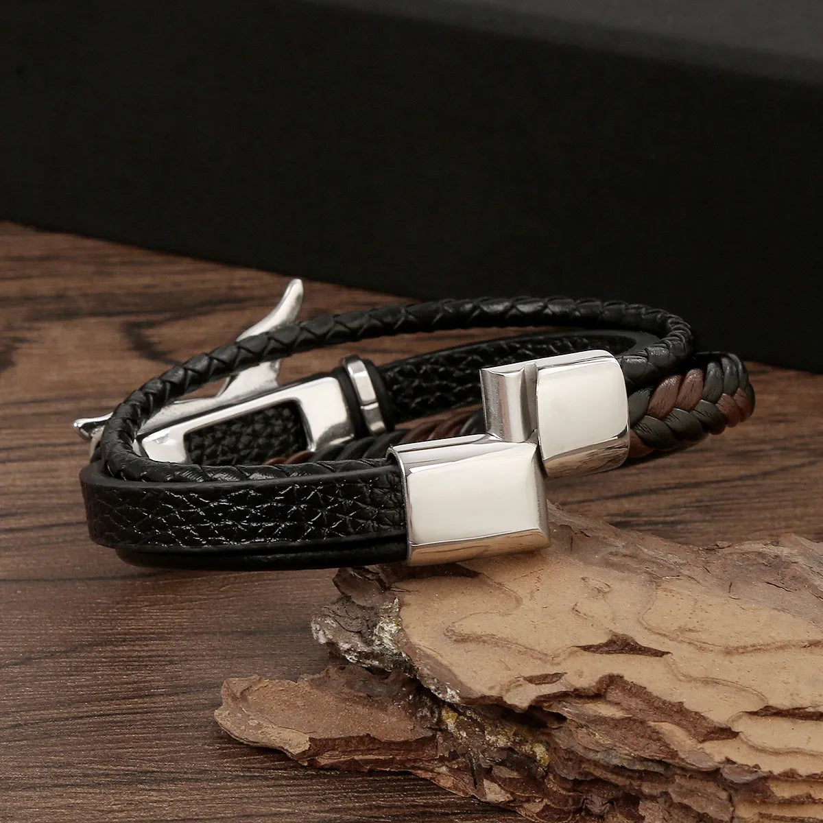 Streetwear Eagle Stainless Steel Pu Leather Men'S Bracelets