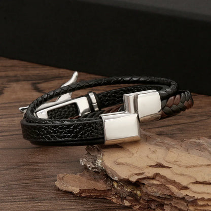 Streetwear Eagle Stainless Steel Pu Leather Men'S Bracelets