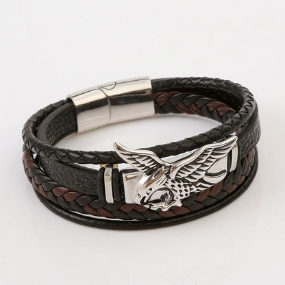 Streetwear Eagle Stainless Steel Pu Leather Men'S Bracelets