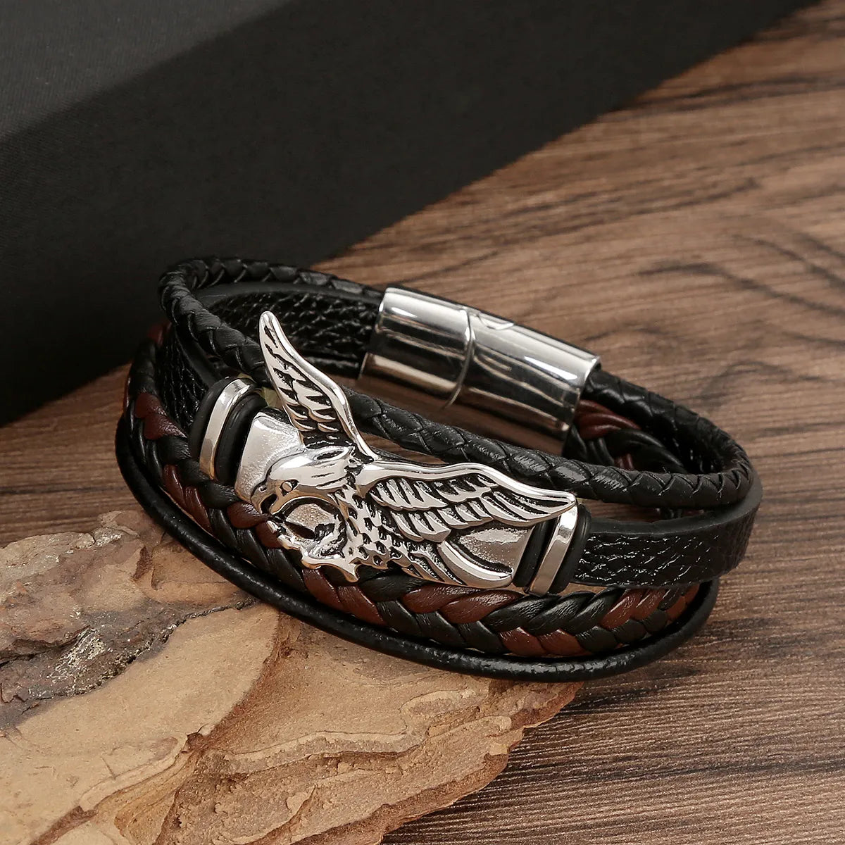 Streetwear Eagle Stainless Steel Pu Leather Men'S Bracelets