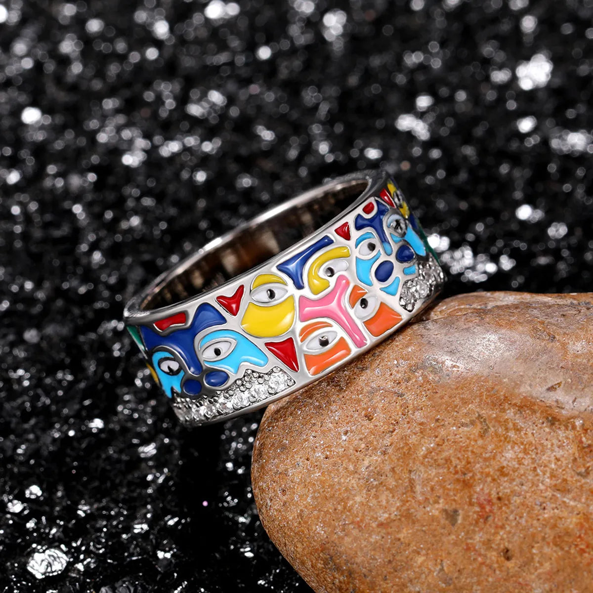 Streetwear Eye Copper Enamel Inlay Zircon Rings